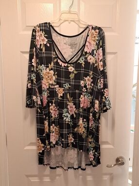 torrid Black Plaid Tunic with Pink & Yellow Floral Print